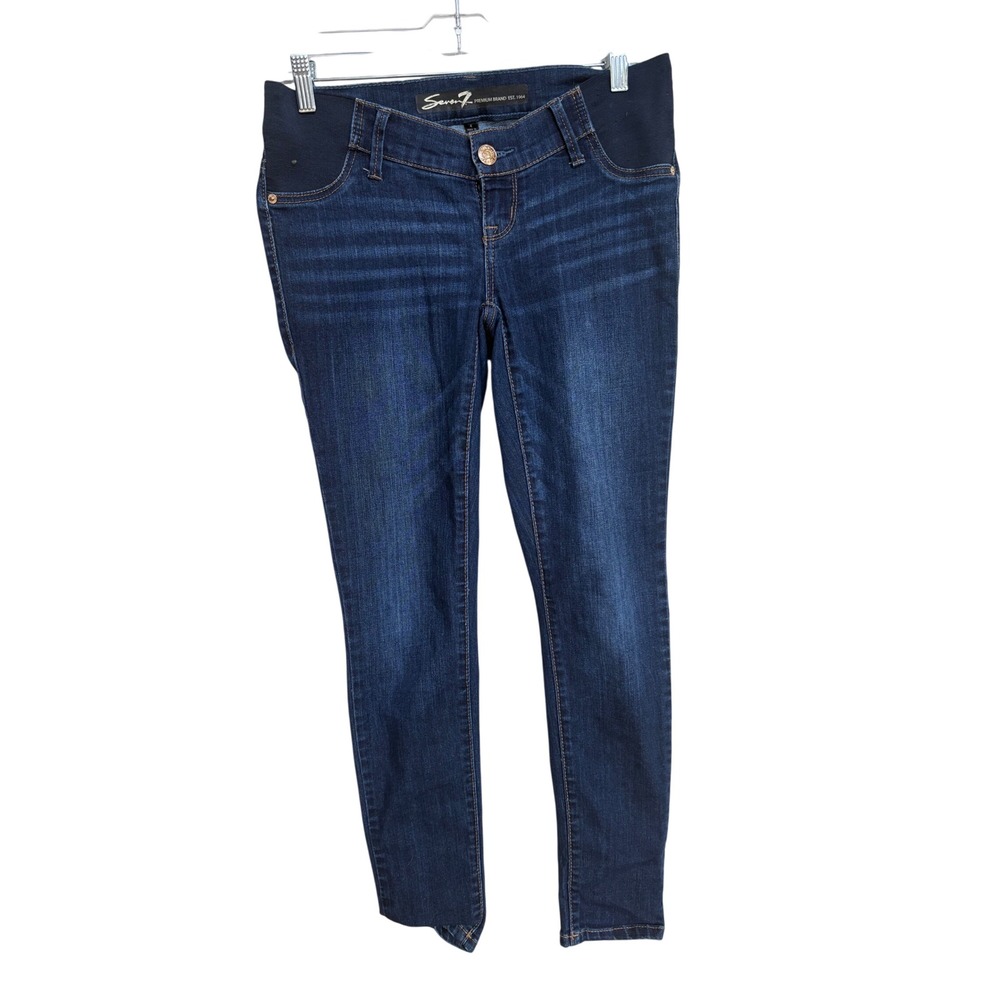 Seven7 Maternity Skinny Jeans Women 4 Dark Wash Blue Denim Elastic Side Panels